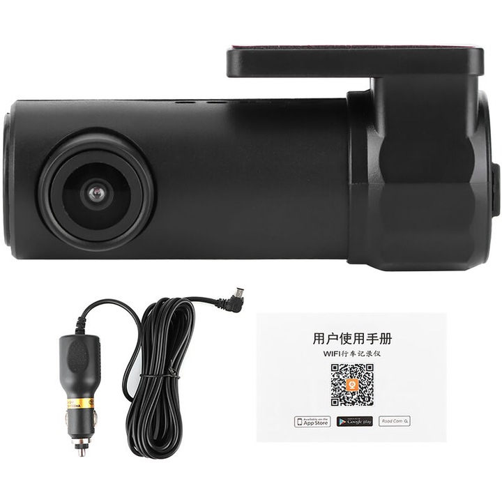 Camera auto DVR 1080P WiFi, unghi larg 170°, negru, 12V