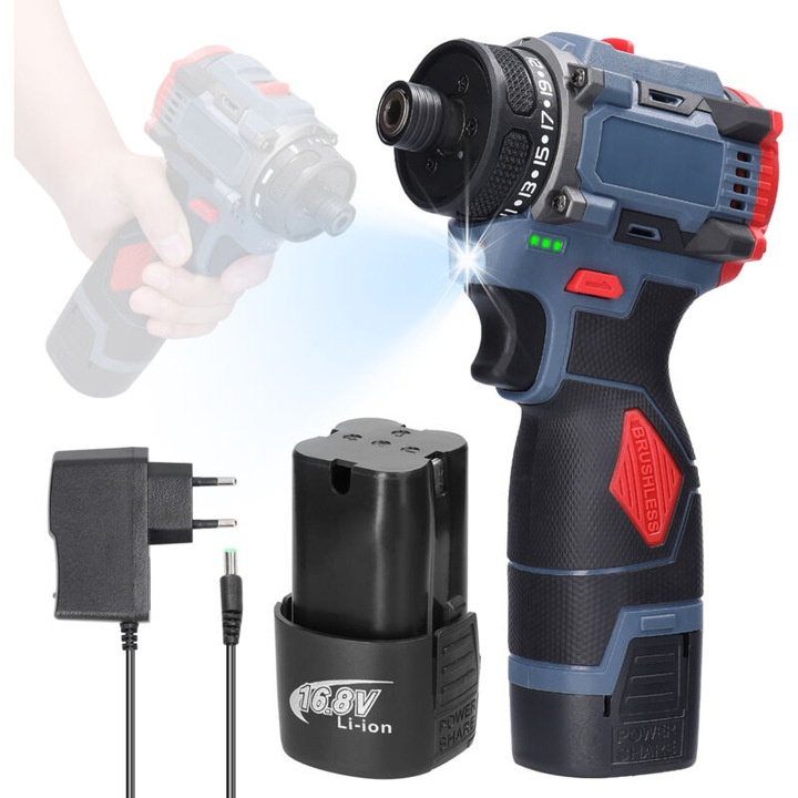 Surubelnita electrica 16.8V, fara perii, 45Nm, ergonomic, LED, 120x61x184mm
