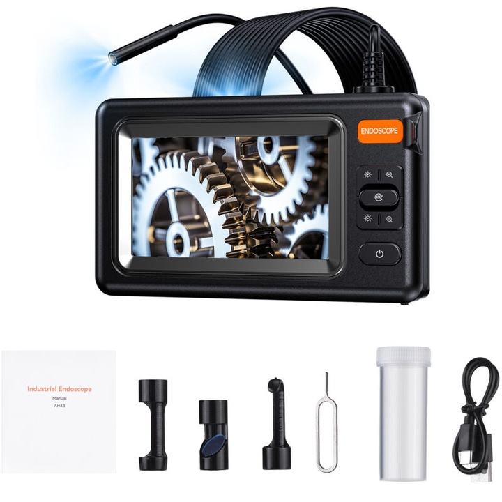 Endoscop industrial 1080p, 6 LED, ecran IPS 4.3 inch, cablu 5m, IP67, multicolor