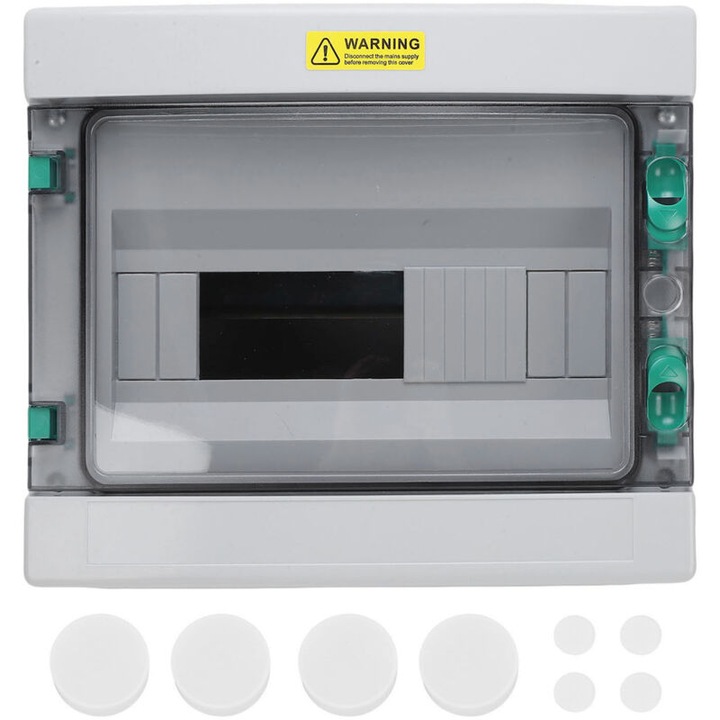 Tablou electric 12 circuite, IP66, transparent, 2.8mm ABS, 4x acoperiri, 8x prize