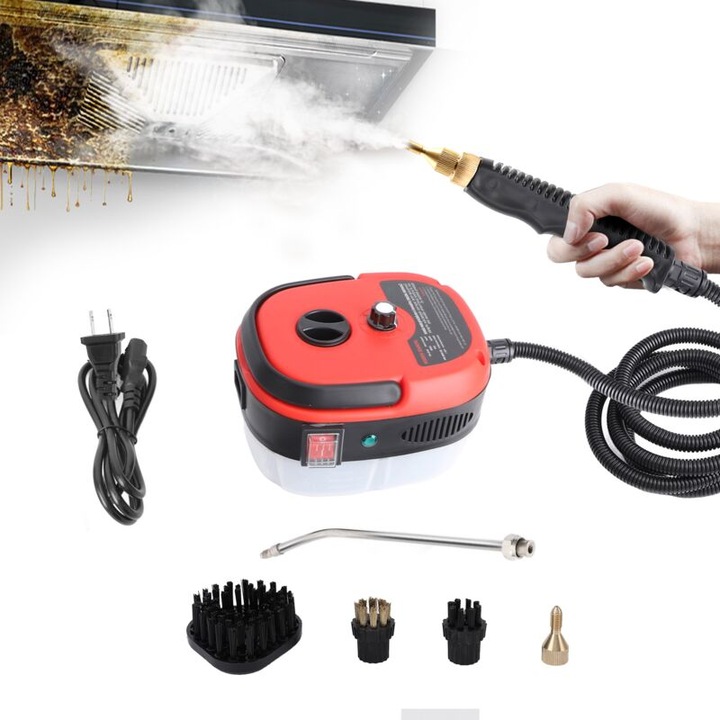 Aparat de curatat cu abur 2500W, capacitate 1000ml, rosu, 3 perii, 6 viteze, 10s incalzire