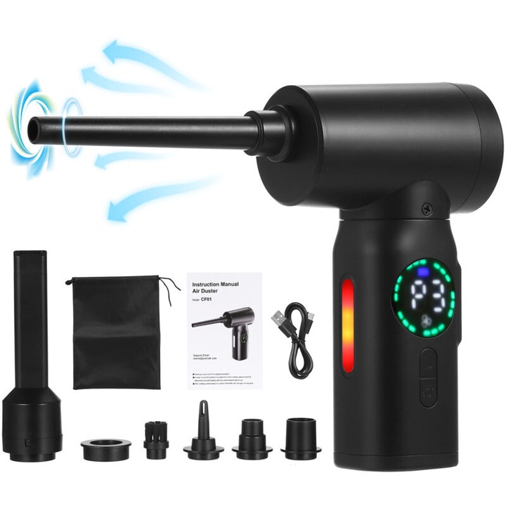 Aspirator electric multifunctional, motor fara perii, 100W, 7500mAh, negru, compact