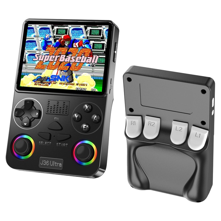 Consola retro portabila 64GB cu jocuri, peste 20000 jocuri preinstalate, 8-core CPU, multiplayer online, joystick iluminat, pentru deplasare, negru