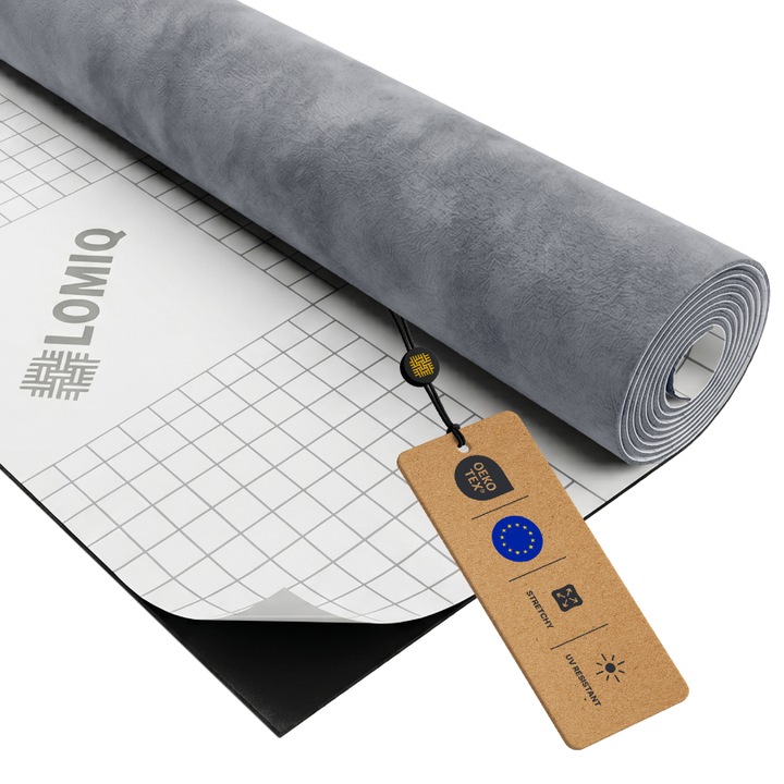 Catifea autoadeziv, Tricot din velur, LOMIQ, Imitatie piele intoarsa, Tesatura moale pentru Decoratiunicreative, Auto, DIY, Panels, Culoare Gri, Dimensiune 500 cm x 150 cm