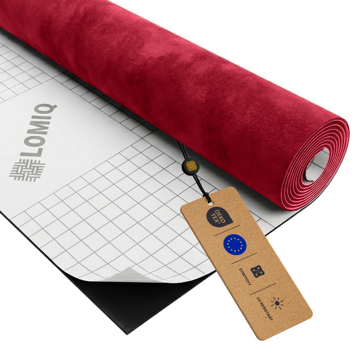 Catifea autoadeziv, Tricot din velur, LOMIQ, Imitatie piele intoarsa, Tesatura moale pentru Decoratiunicreative, Auto, DIY, Panels, Culoare Rosu inchis, Dimensiune 500 cm x 150 cm