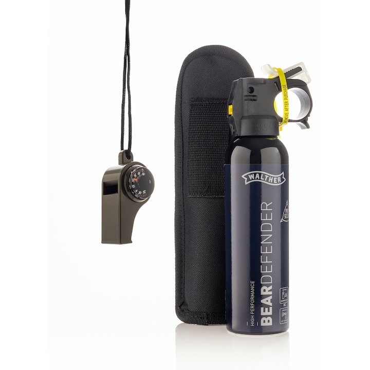 Spray cu Piper Anti Urs Walther Bear Defender 225ml + Fluier 3 in 1 cu Busola si Termometru Inclus, Spray Autoaparare Profesional pentru Ursi si Animale Salbatice, Raza 10m, Ideal pentru Hiking, Camping, Pescuit si Activitati Outdoor