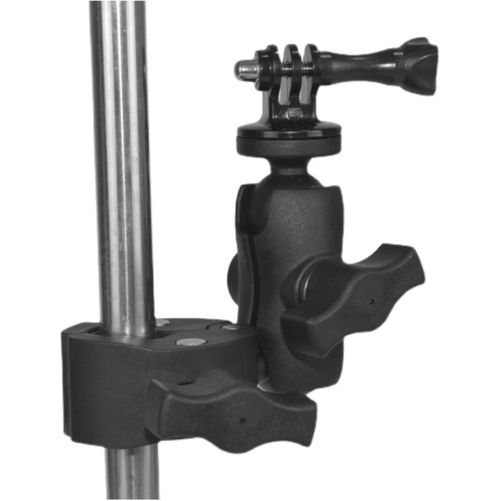 Prindere tip Menghina cu Surub 1/4, pe ghidon / Furca, Compatibil cu Camere GoPro, insta360, SJcam, DJI Osmo, Universal de Bicicleta / Motocicleta, impreuna cu adaptor 360 Grade, Metal, Small