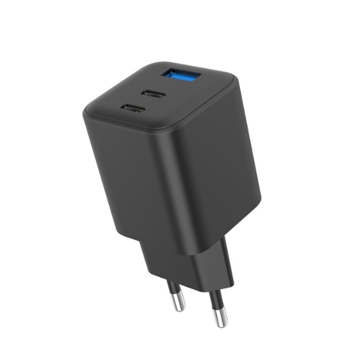 Incarcator Retea Cellara Gan 65W Usb C + Usb C + Usb A - Negru