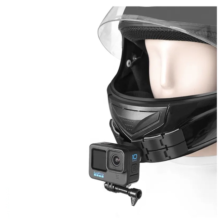Suport de Fixare tip Fluture a Camerelor video sport la Casca FullFace de Motocicleta, Bicicleta, Compatibil cu camere GoPro, DJI, insta360, universal, prindere cu dublu adeziv x 4 brate