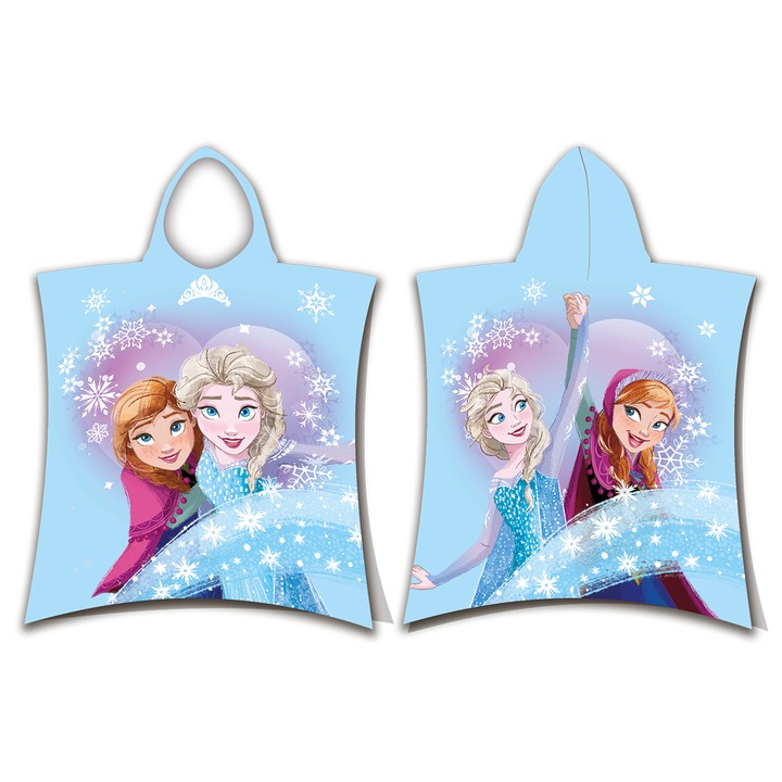 Gyerek kapucnis törölköző poncsó, Jerry Fabrics, Frozen Winter Fun Jf24, kék, 50x115 cm