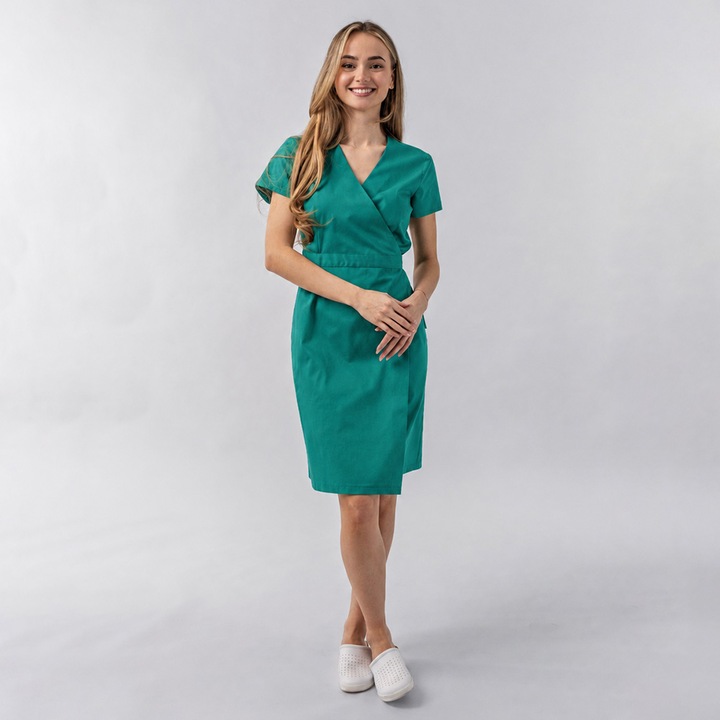 Sarafan medical Andra, tip kimono, culoare verde spital, marime XS