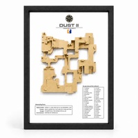 Tablou decorativ Counter-Strike 2 Dust II printat 3D, harta in relief, rama neagra, bej si alb, 32 × 23 cm