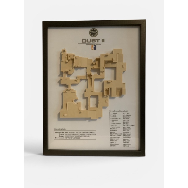 Poster Counter-Strike Dust II Tablou Gaming 3D pentru Camera Gamer, Wall Art Decor CS Map 3d Print, A4