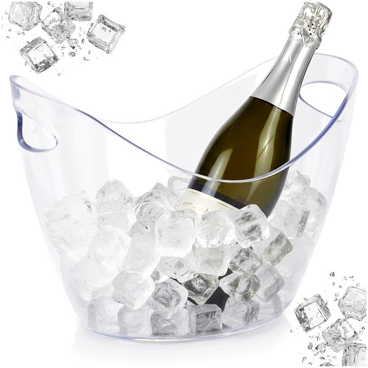 Frapiera Sticle Vin Si Sampanie, Universal, Model Elegant Cu Manere Ergonomice, Capacitate Generoasa De 4 L Si 26.5 x 20 x 19 cm, Transparent, Plastic Durabil Rezistent La Socuri, Racitor Perfect Pentru Gheata Petreceri Evenimente Speciale Si Bar