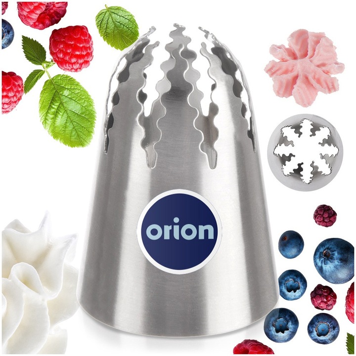 Dui Pentru Ornare Patiserie, Orion, Forma Stea Cu Opt Colturi, 2 cm Diametru Superior Si 5 cm Inaltime, Baza 3.5 cm, Argintiu, Otel Inoxidabil Premium, Accesoriu Profesional Decorare Torturi Cu Crema, Rezistent Si Lavabil In Masina De Vase