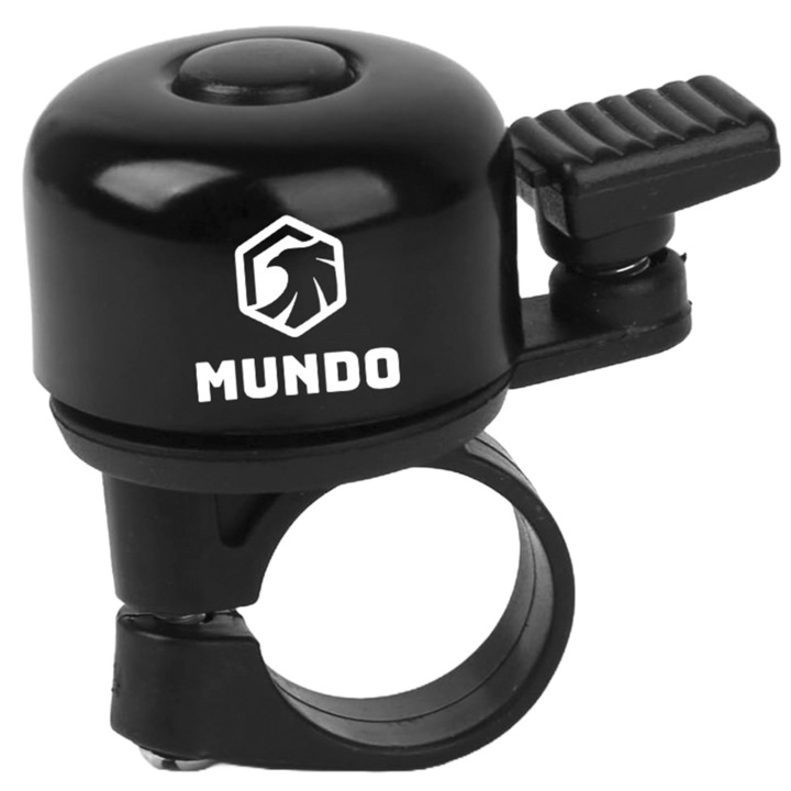 Sonerie bicicleta Mundo, Actionare Manuala, Aluminiu si Plastic, Rezistenta la apa, Montaj cu surub, Negru