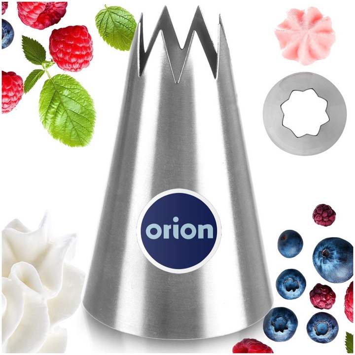 Dui Cofetarie Pentru Ornare, Orion, Forma Stea Alungita, 1.5 cm Diametru Superior Si 5 cm Inaltime, Baza 3.5 cm, Argintiu, Otel Inoxidabil Rezistent, Creeaza Modele Spectaculoase Din Crema Pentru Torturi Festive, Margini Precise, Sigur