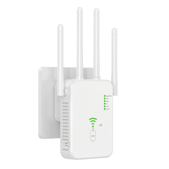 Kétsávos WiFi erősítő 300Mbps/1200Mbps fehér 2.4GHz/5GHz 10x5x3cm