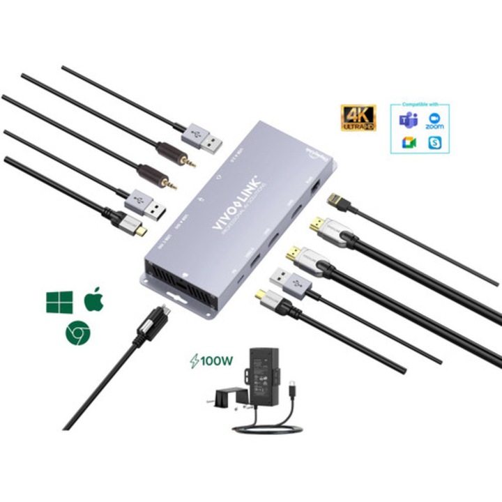 USB-C хъб Vivolink VLUSBCHUB3 двоен HDMI черен