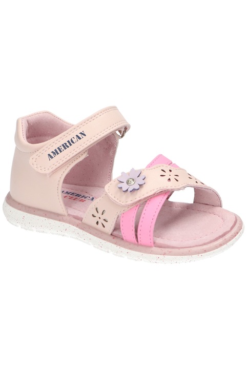 Sandale pentru fete American Club AK05, cu inchidere dubla velcro, brant moale profilat din piele naturala si talpa antiderapanta, Roz