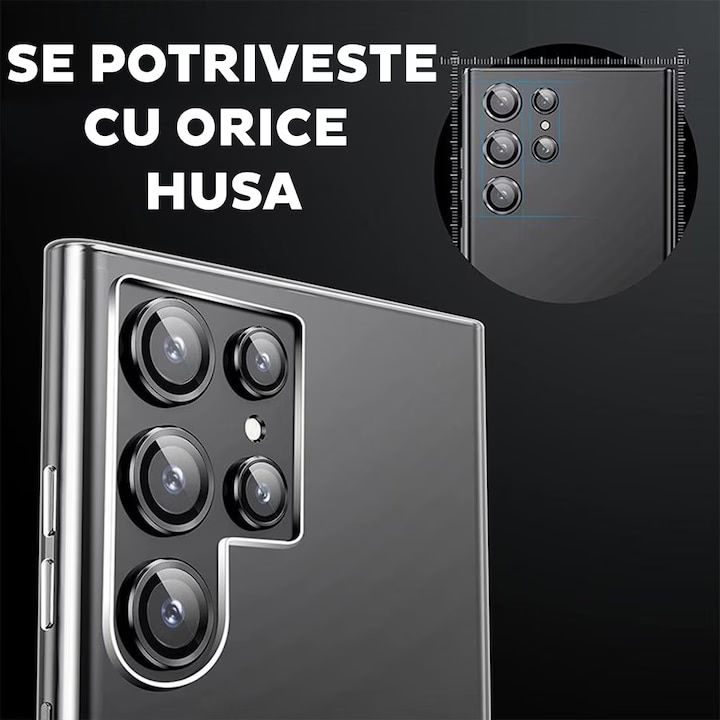 Folie sticla protectie camera compatibila Samsung S25 Ultra, full cover, rezilienta inalta, protectie profesionala, calitate premium, culoare negru