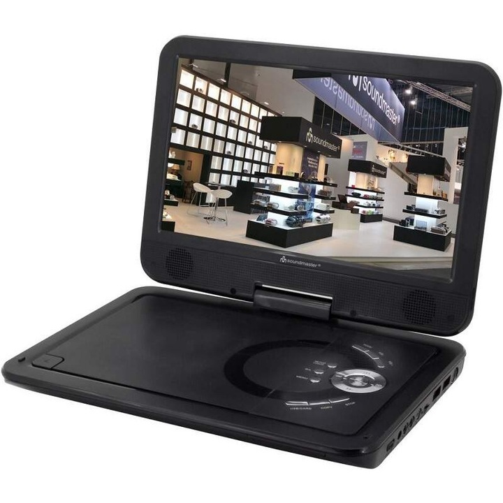 Преносим DVD плейър Soundmaster, LCD екран 10,1", стерео високоговорители, черен, 25,6 см