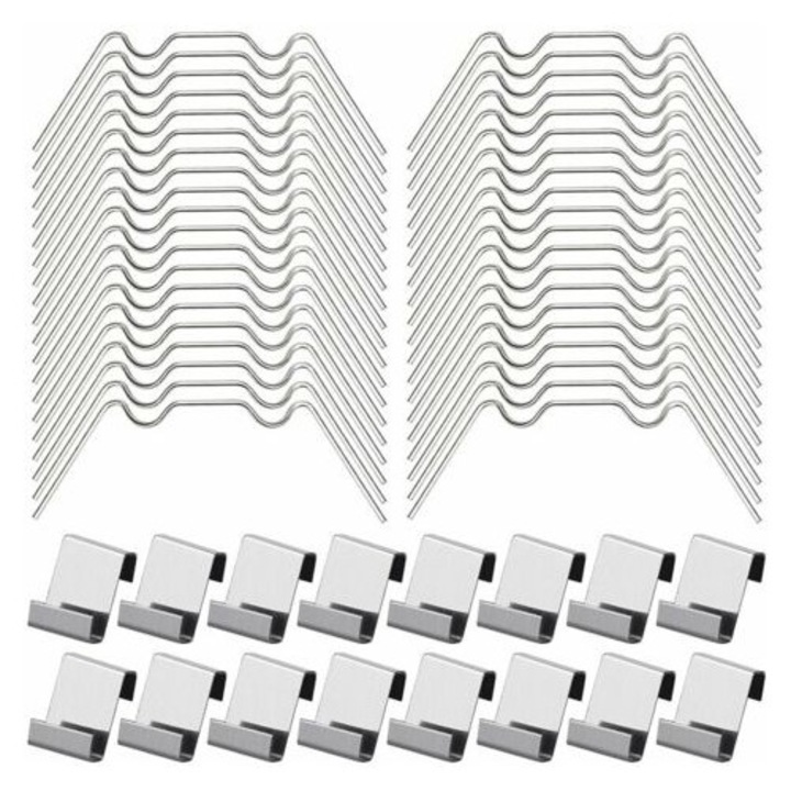 100 de cleme pentru geamuri de sera, inclusiv 50 de cleme din otel inoxidabil tip W si 50 de cleme pentru geamuri de sera tip Z