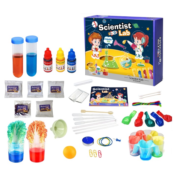 Set Experimente Stiintifice pentru Copii – 36 Experimente STEM cu Lichide Colorate, Baloane si Accesorii de Laborator, 6+ Ani