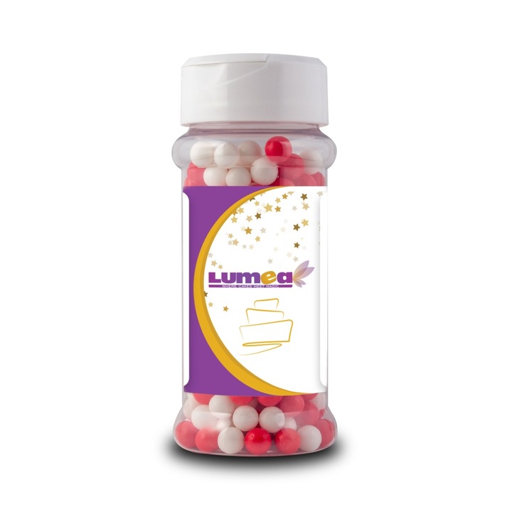 Piros-fehér cukorgyöngyök 7mm, 80g - Lumea