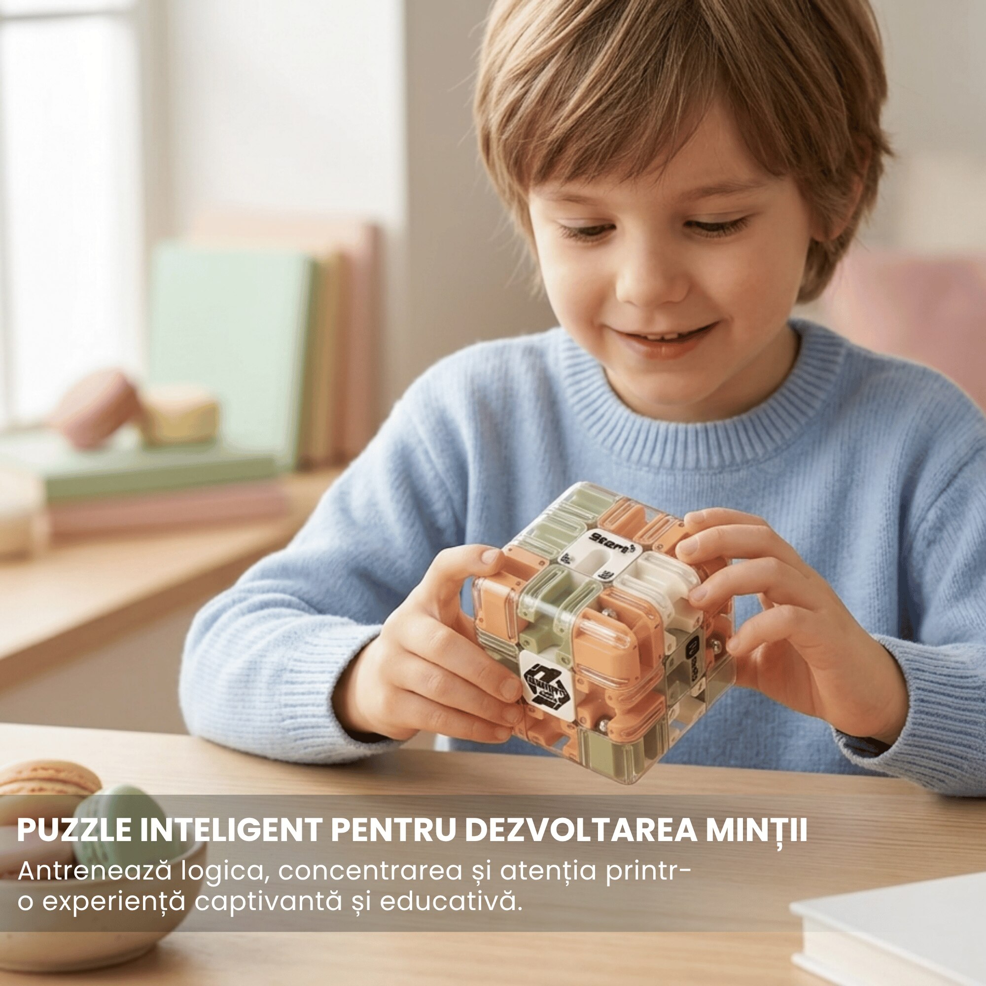 Cub Labirint 3D Cu Bila, Puzzle Logic Antistres Copii si Adulti