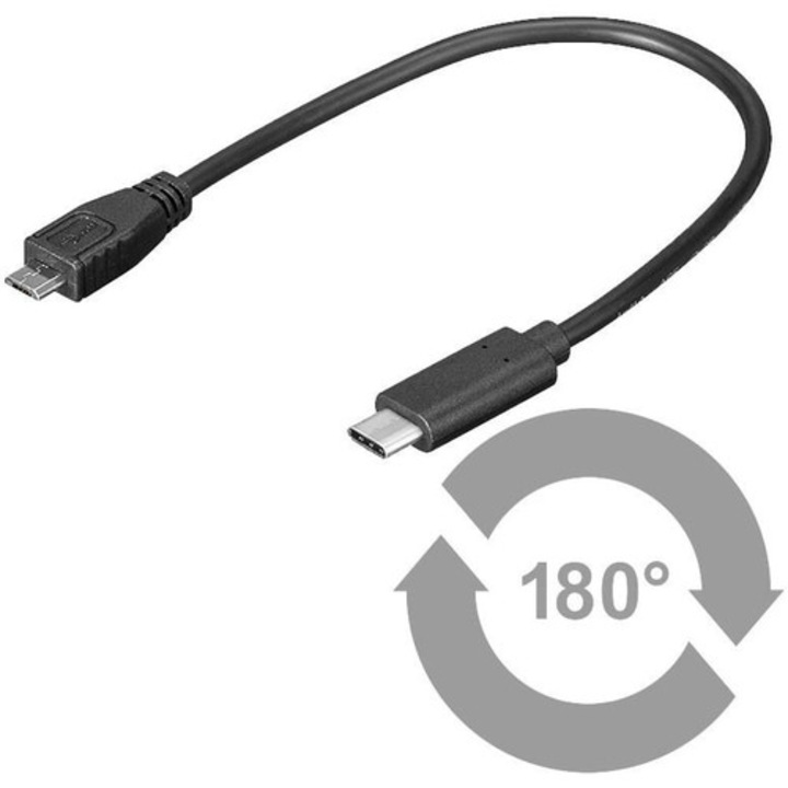 Cablu MicroConnect USB 2.0 Micro-USB B USB-C negru 0,2m