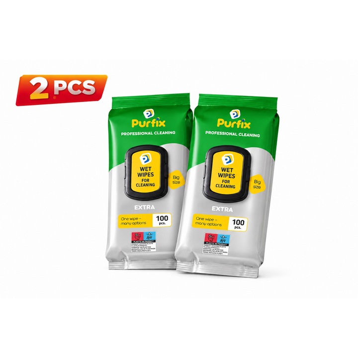 Pachet x 2 Servetele umede pentru curatarea casei Purfix EXTRA, 100 bucati