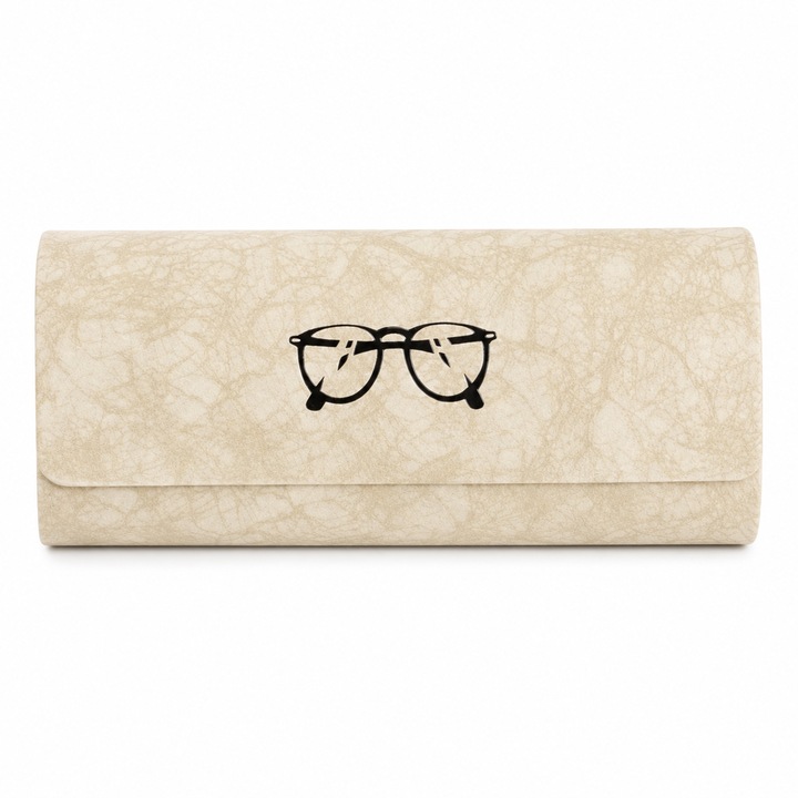 Toc Tip Plic Pentru Ochelari Bej Cu Model Rama Neagra Inchidere Magnetica Format Compact Protectie Zilnica 15.5x3x6 cm Shopiens®