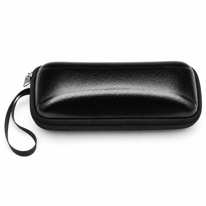Toc Dreptunghiular Negru Pentru Ochelari Cu Fermoar Curelusa Textila Interior Velur Structura Dura EVA 17x7x5 cm Shopiens®