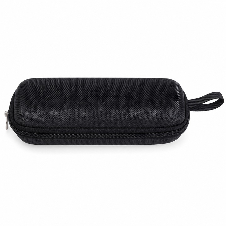 Husa Rigida Neagra Pentru Ochelari Cu Model Reliefat Fermoar Curelusa Textila Interior Catifelat EVA Poliester 16x6x6 cm Shopiens®