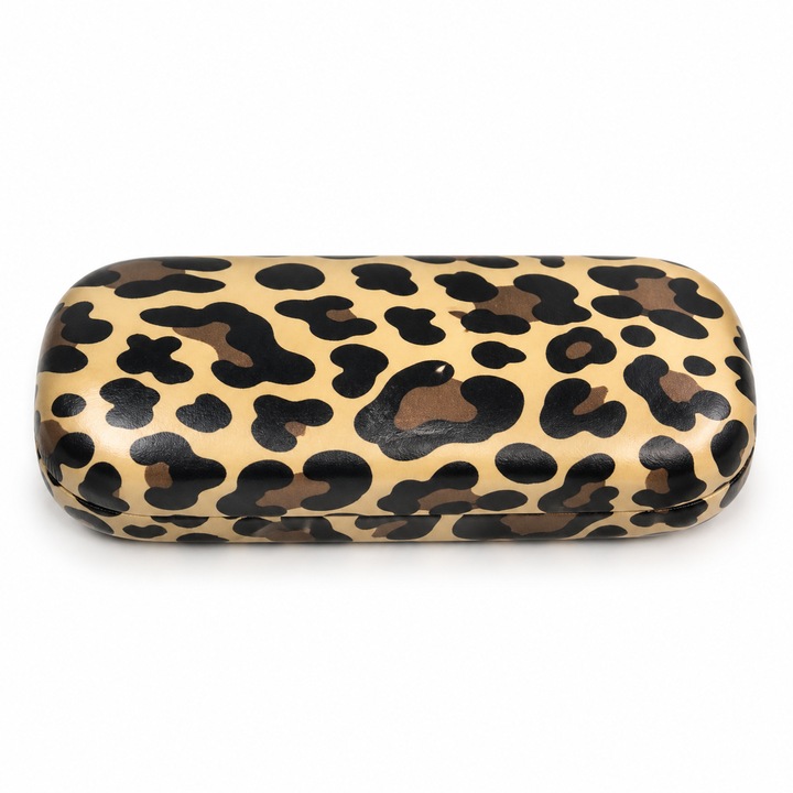 Etui Animal Print Pentru Ochelari De Soare Bej Maro Cu Model Leopard Structura Rigida Interior Portocaliu 16.5x6.5x3.5 cm Shopiens®
