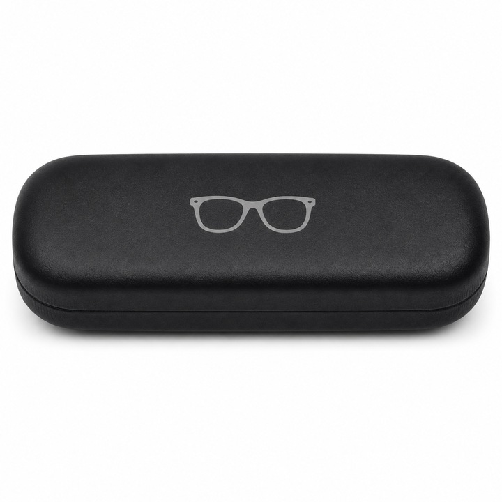 Toc Ochelari Negru Mat Cu Rama Argintie Structura Rigida Metal PVC Interior Negru Protectie Rame 16x6x4 cm Shopiens®