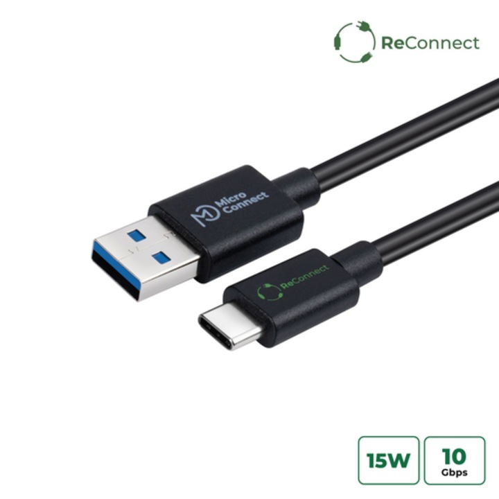MicroConnect USB-C 3.2 Gen 1 adatkábel, fekete, 2m