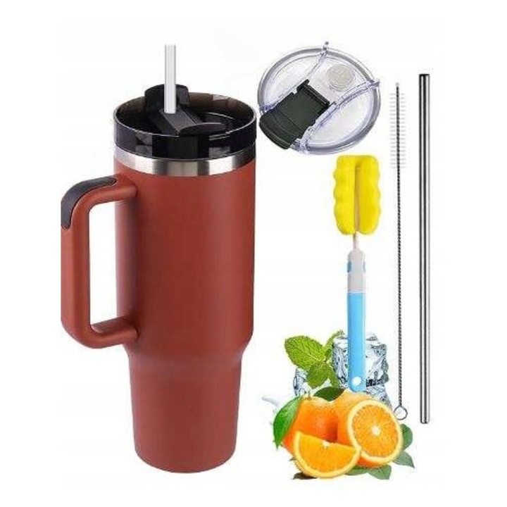 Termos cu pai si maner 1200ml bordo set accesorii
