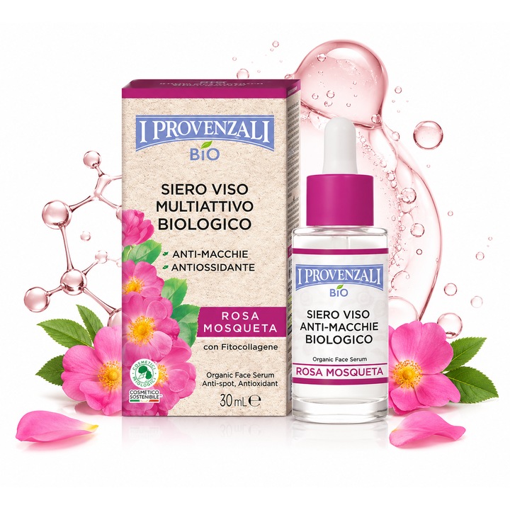 I Provenzali Bio Ser Fata Rosa Mosqueta 30ml – Bio Arcpermet Rózsaolajjal, Antioxidáns, Fitokollagénnel és Csipkebogyóval, Hidratálás és Ragyogás az Arcra, 30 ml
