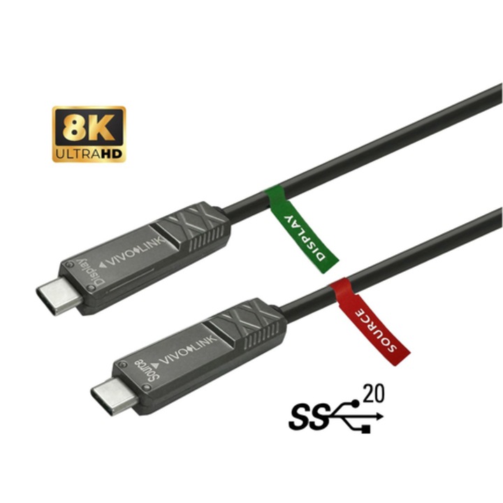 USB-C кабел Vivolink 15м 20Gbit/s черен