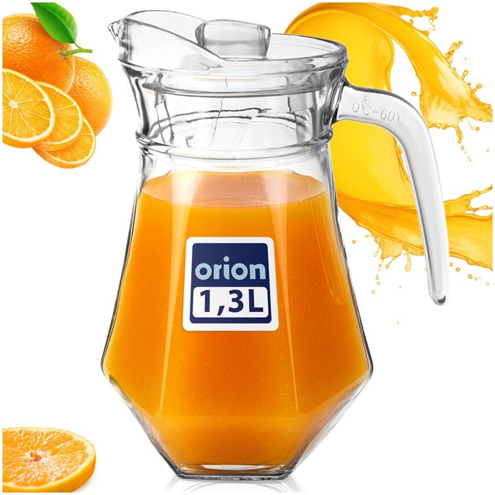 Carafa Pentru Bauturi Cu Capac, Orion, Clasic Anti-Insecte, 1.2 L, Transparent, Sticla Premium Si Plastic Rezistent, Suporta Temperaturi De Pana La 60°C, Turnare Sigura Si Confortabila, Perfecta Pentru Limonada Si Apa, Curatare Usoara, Design Lux