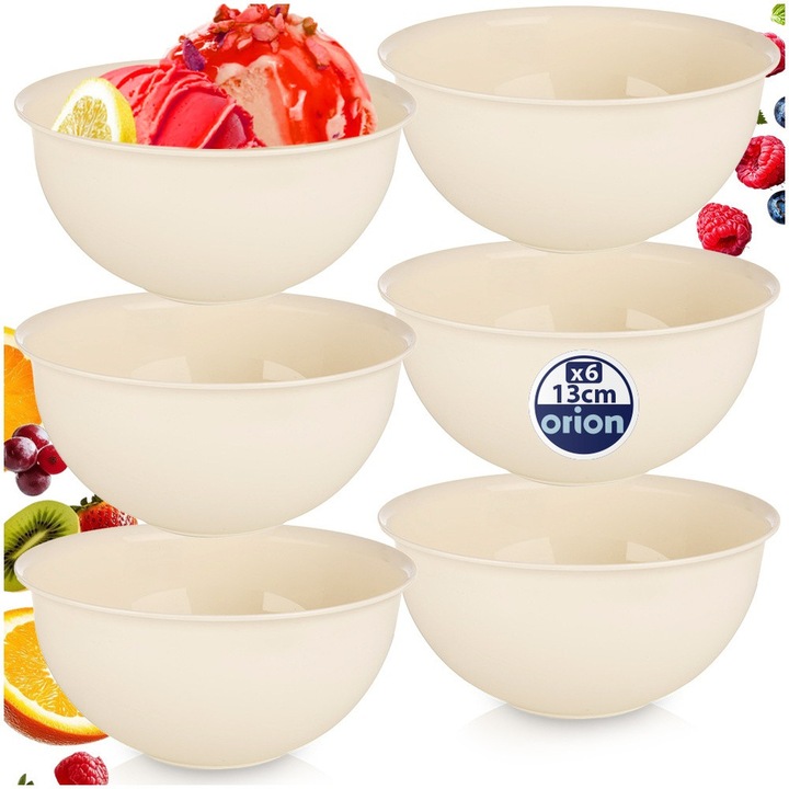 Set 6 Boluri Pentru Supa Si Gustari, Orion, Sandy Rezistente La Socuri, 500 ml / 13x6 cm, Crem, Plastic Alimentar De Inalta Calitate, Ideale Pentru Picnic Camping Si Petreceri, Sigure Pentru Cuptorul Cu Microunde Si Spalarea Automata La Masina, Lux