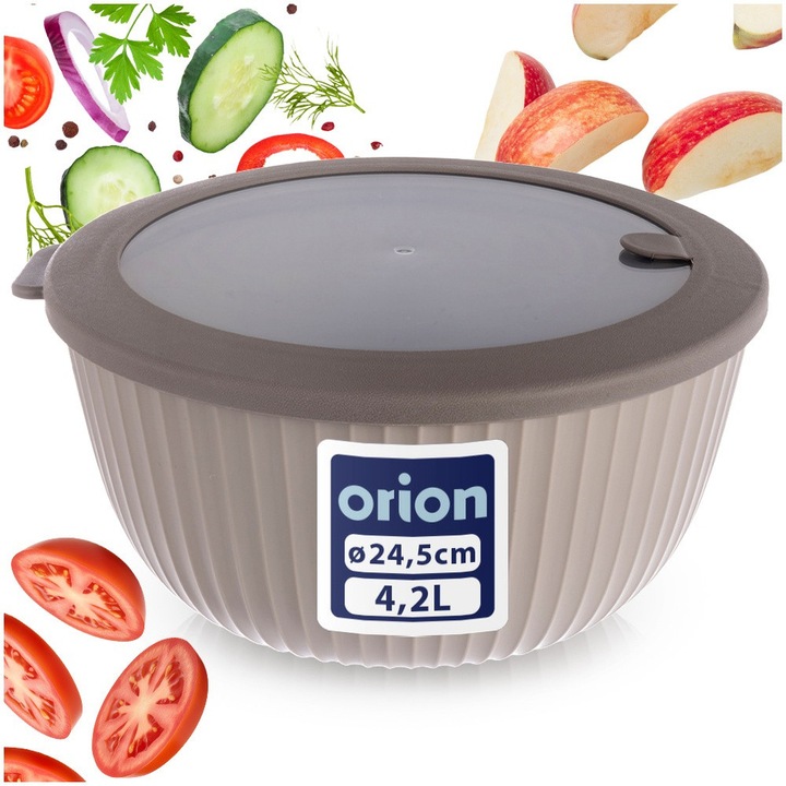 Bol De Bucatarie Cu Capac Etans, Orion, Cu Fereastra Si Supapa Abur, 4 L / 26x25x12 cm, Bej Inchis, Plastic Fara Bpa, Rezistent De La -25°C La +95°C, Perfect Pentru Depozitare Incalzire La Microunde Si Servire, Lavabil In Masina De Spalat Vase