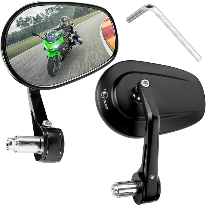 Set 2 Oglinzi Retrovizoare pentru Motociclete, Oglinzi laterale pentru ghidon motocicleta, Anti-orbire, unghi de vizionare larg, Ajustare 360°, Oglinzi HD Convexe, Instalare Usoara, Ideal pentru Moto, Vehicule Electrice si ATV, Negru