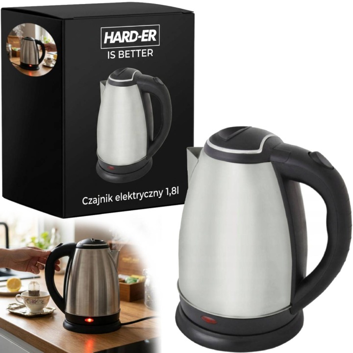 Elektromos vízforraló, rozsdamentes acél, 1,8 l, 2200 W, 360 fokban forgatható talp, tea és kávé készítéséhez