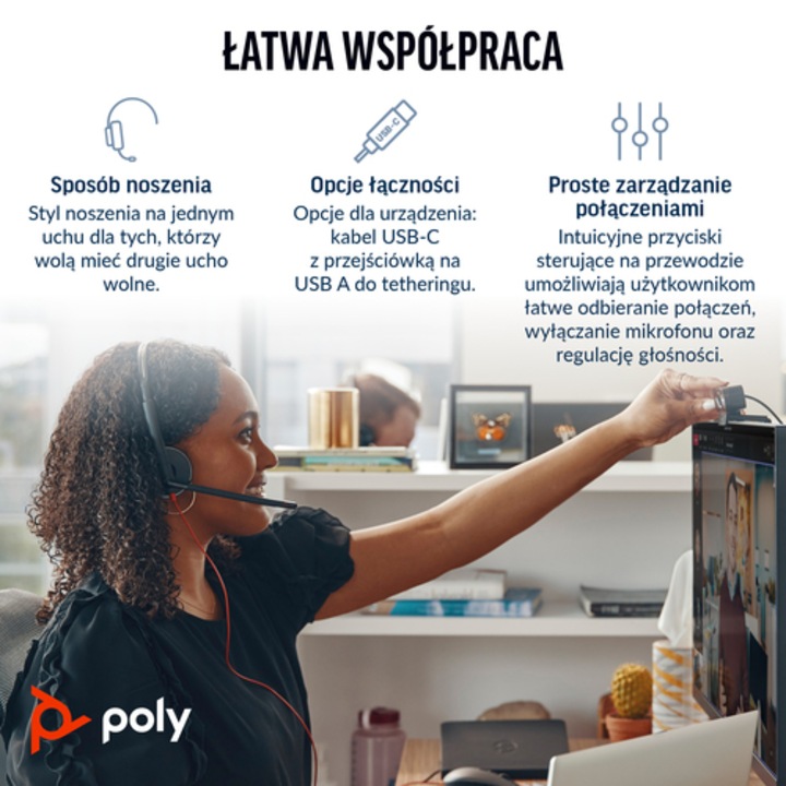 HP Poly Blackwire 3210 fekete 64g USB-C fejhallgató szett USB-C/A adapterrel