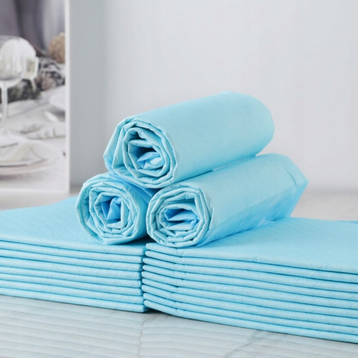 Set 10 covorase absorbante igienice pentru caini, albastru, 60 x 90 cm + saci menajeri