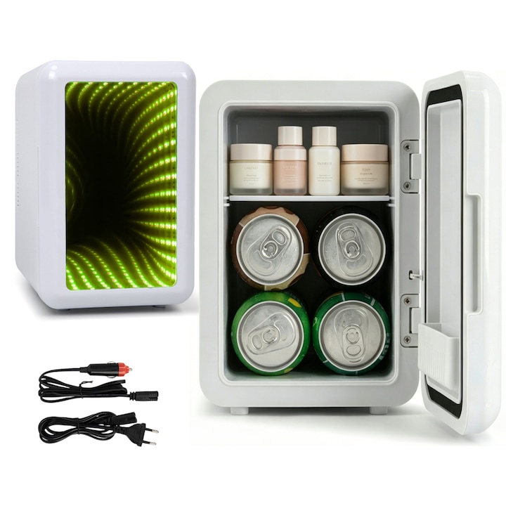 Frigider, Portabil Mini, Bedee, 4L, Frigider auto, functionare cu zgomot redus, Avand atat moduri de racire, cat si de incalzire, este potrivit pentru utilizare in masini, birouri si dormitoare, pentru bauturi, gustari, cosmetice, medicamente, masca, Alb