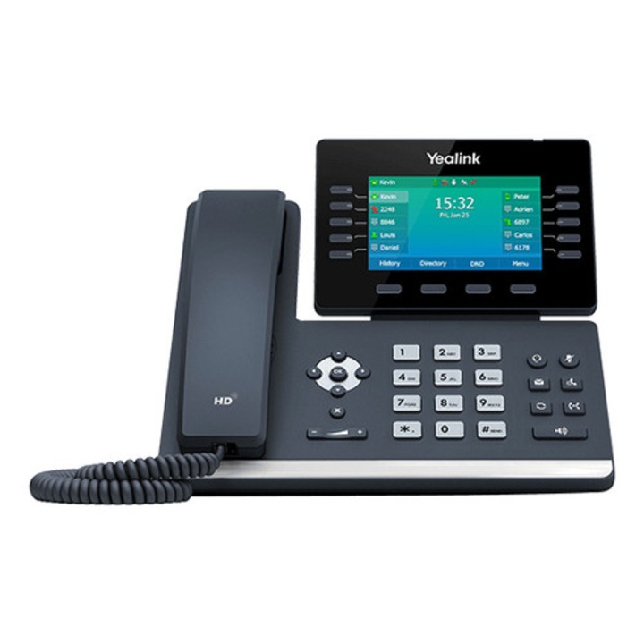 Телефон IP Yealink SIP-T54W, 10 линии, черен, LCD екран 4.3", комплект кабелни слушалки